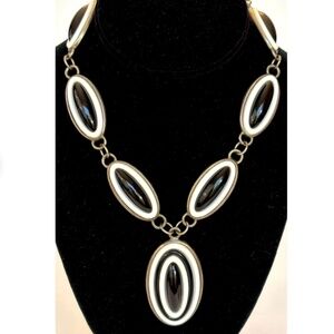 Vintage Carol Dauplaise Pendant Necklace Black and White Lucite